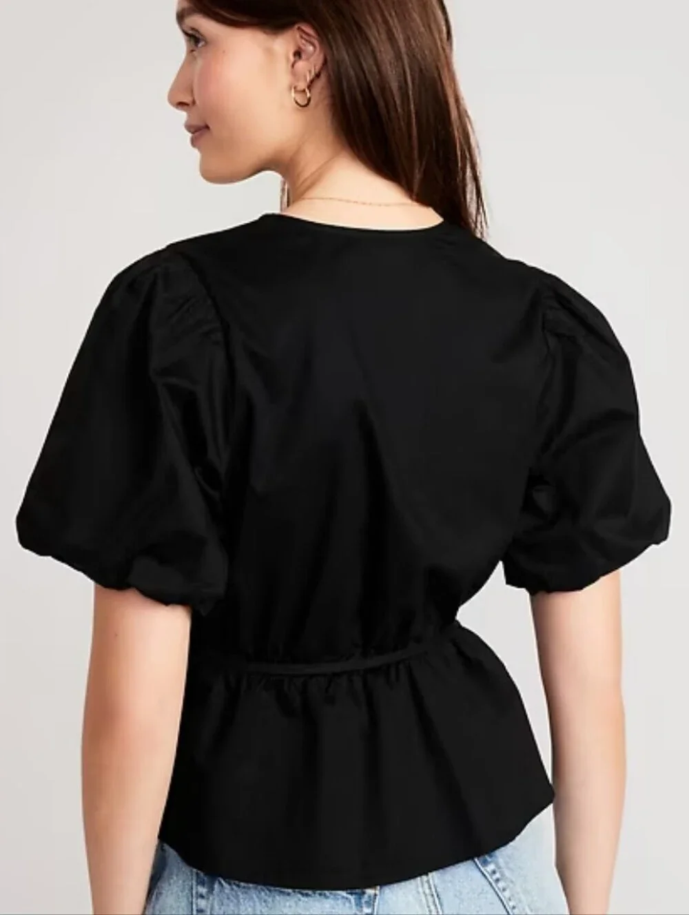 🆕 Old Navy Black Wrap Tie-Blouse with Puff Sleeves